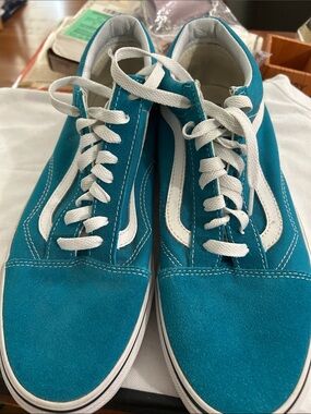 Vans Teal and White Old Skool Canvas Skate Sneakers